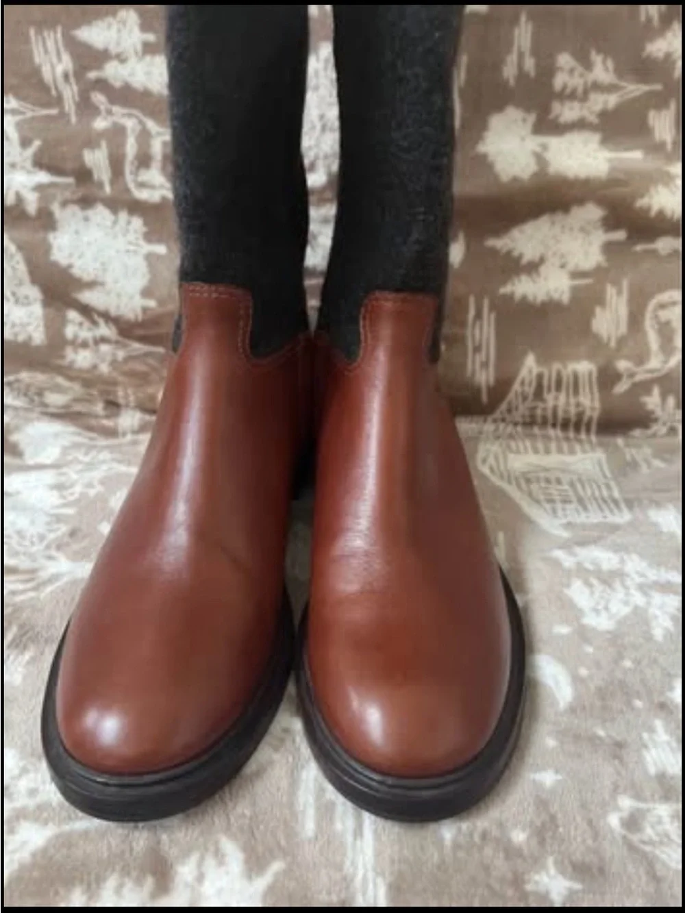 Tory Burch Brown Leather and Gray Wool  Boots